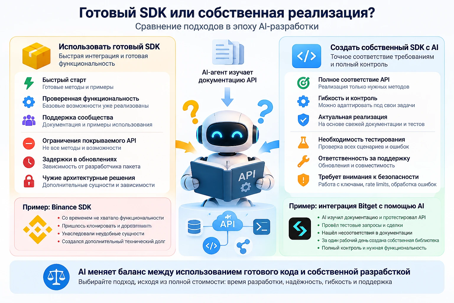 Сравнение SDK Binance и собственного клиента Bitget в Webdelo: затраты на старте и ответственность за поддержку