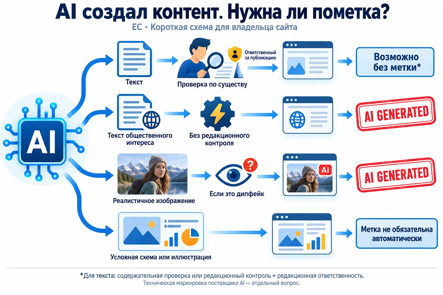 Правила ЕС о маркировке проверенных текстов, общественно значимых текстов, дипфейков и схем