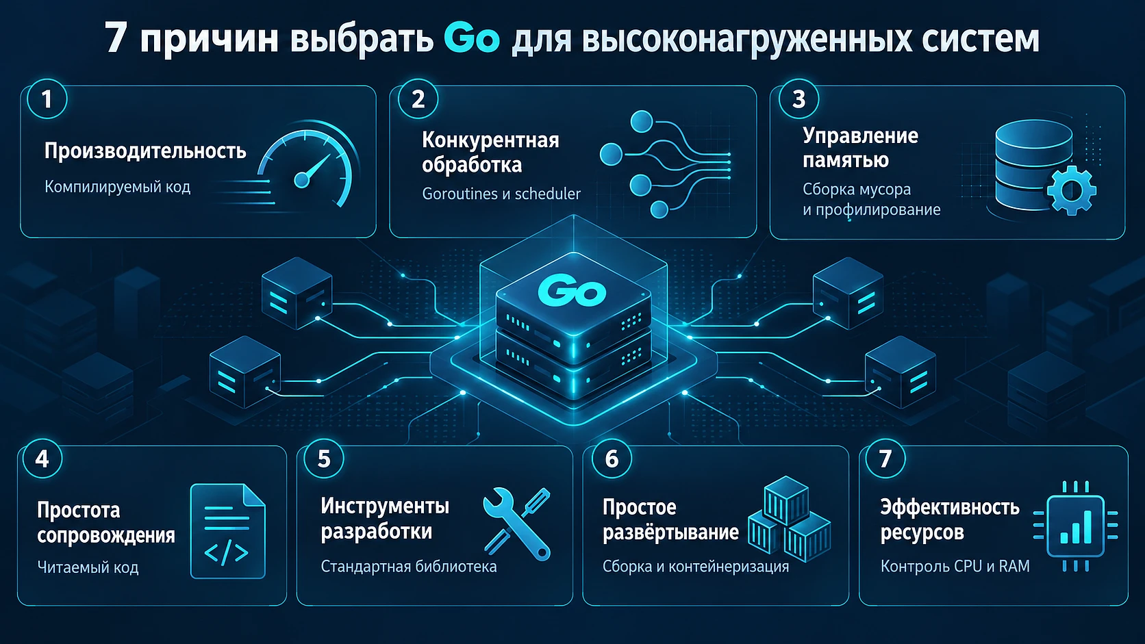 Семь преимуществ Go: скорость, конкурентность, память, сопровождение, инструменты, развёртывание и ресурсы